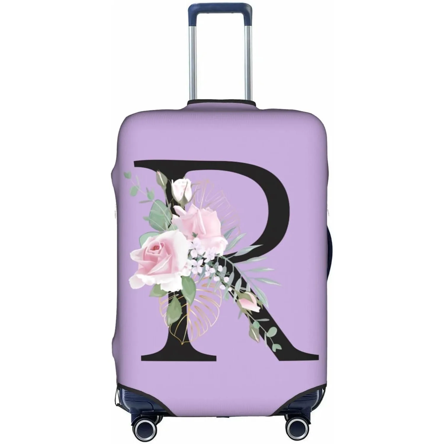 

Flower Letter R Purple Luggage Cover Elastic Washable Stretch Suitcase Protector Anti-Scratch Travel Suitcase Cover for Adult