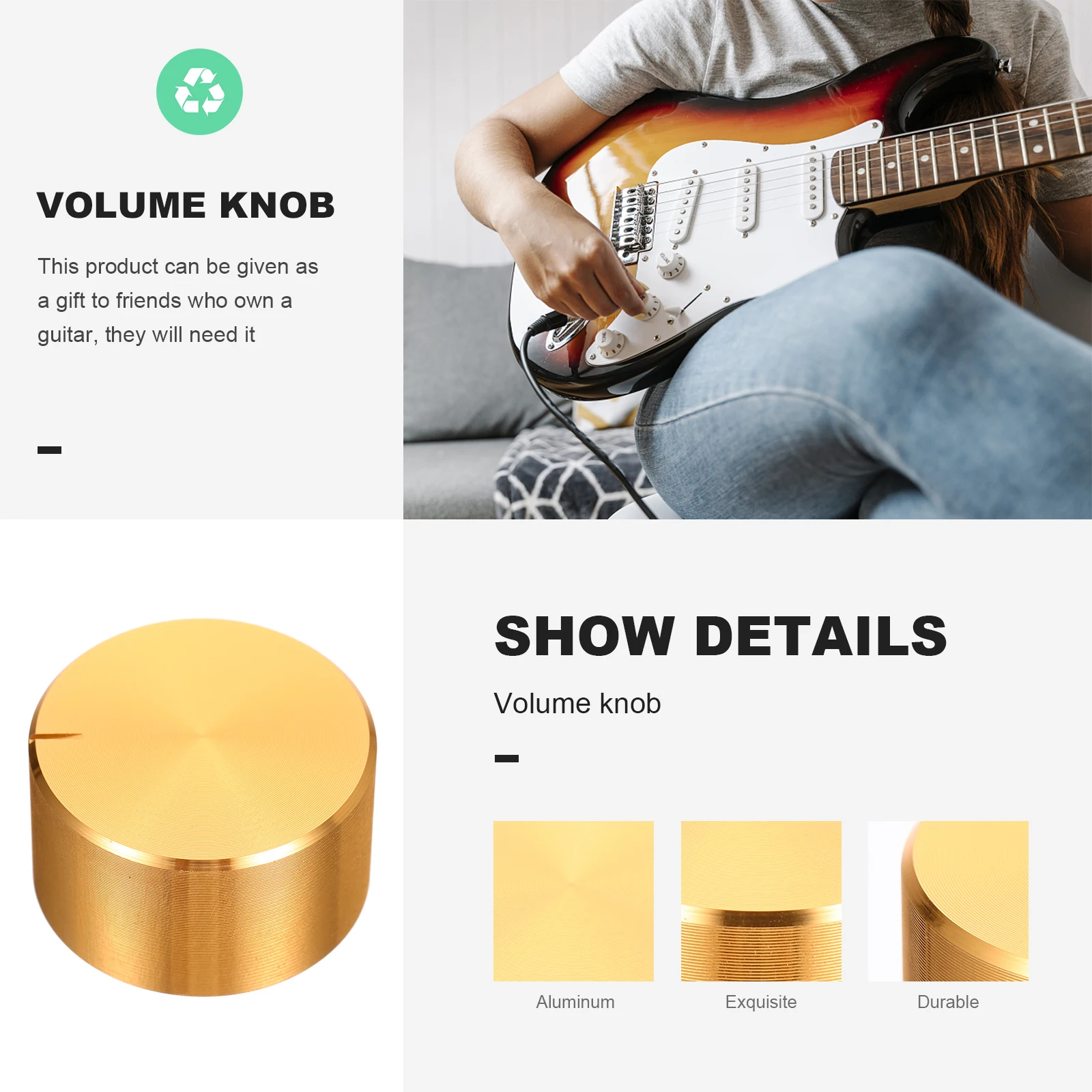 

2 Pcs Guitar Knob Bass Accessories Electric Volume Knobs Audio Amplifier Metal Buttons Aluminum Tone Control Universal
