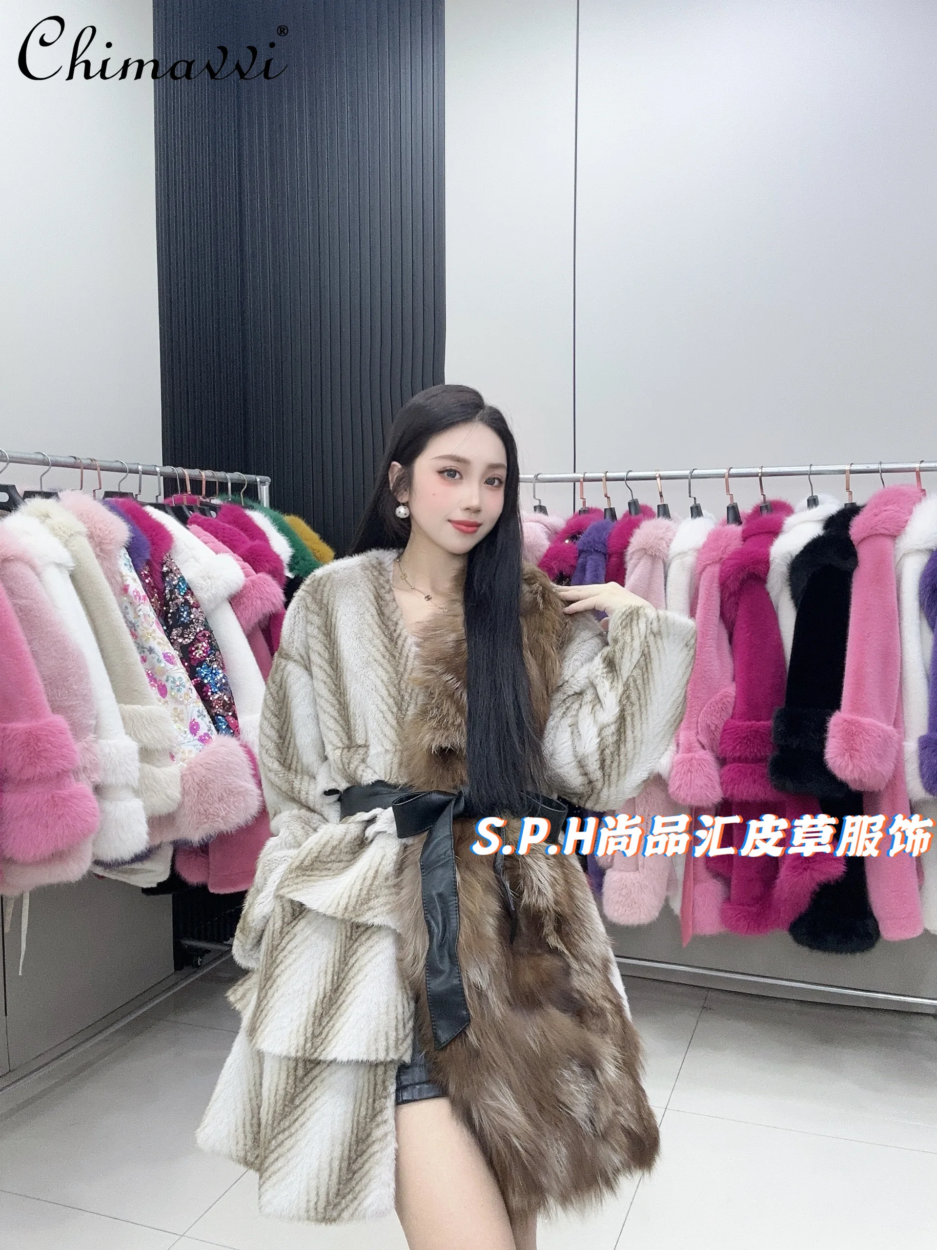 

New 2024 Winter Clothes High-end Real Fox Fur Splicing Long-sleeved Fur Jacket Loose Warm Temperament All-match Faux Fur Coat