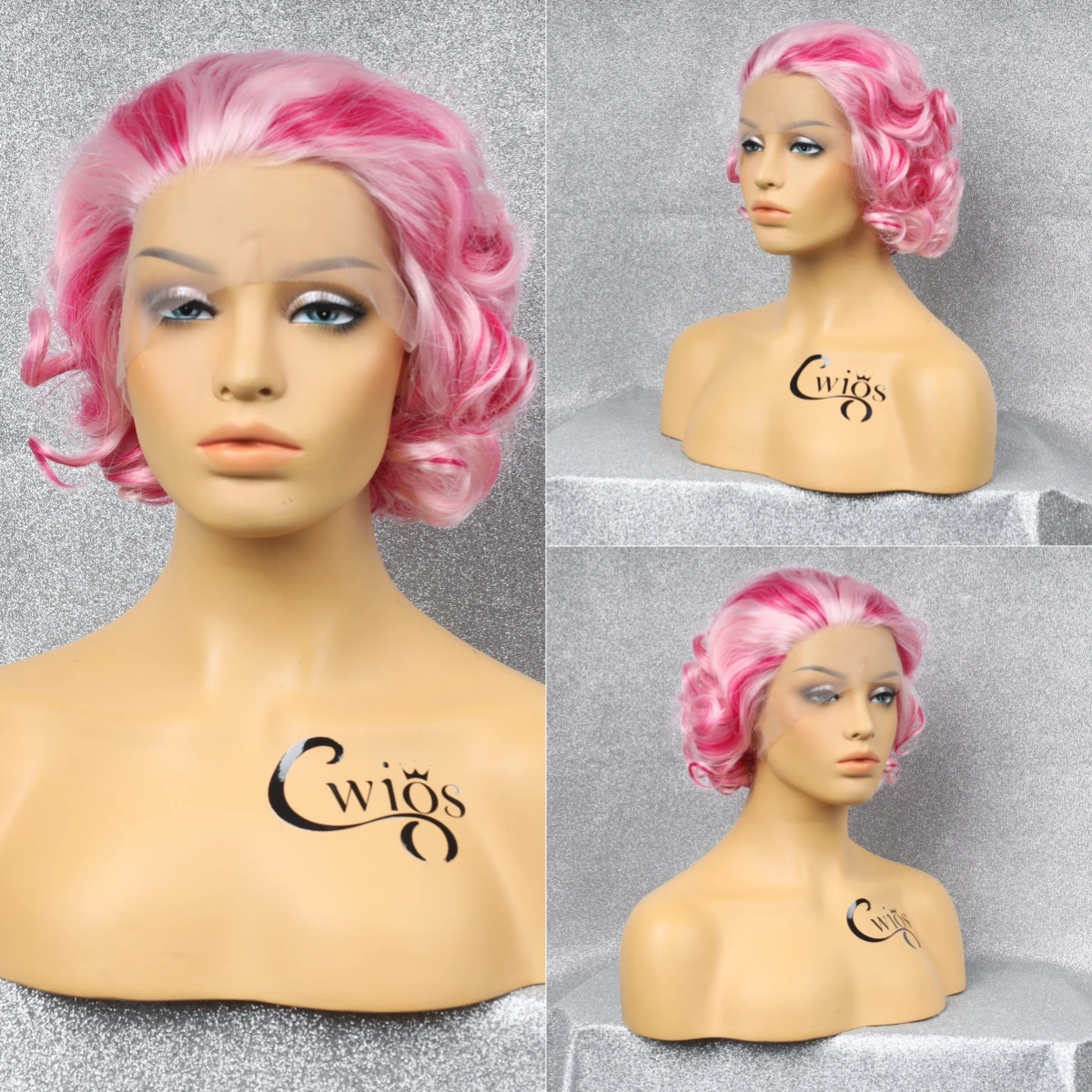 Chemical Fiber Synthetic Wig Short Hair Comfortable Lightweight Breathable Lace Front Red Pink Big Wave Wig Fashion Cosplay Wig