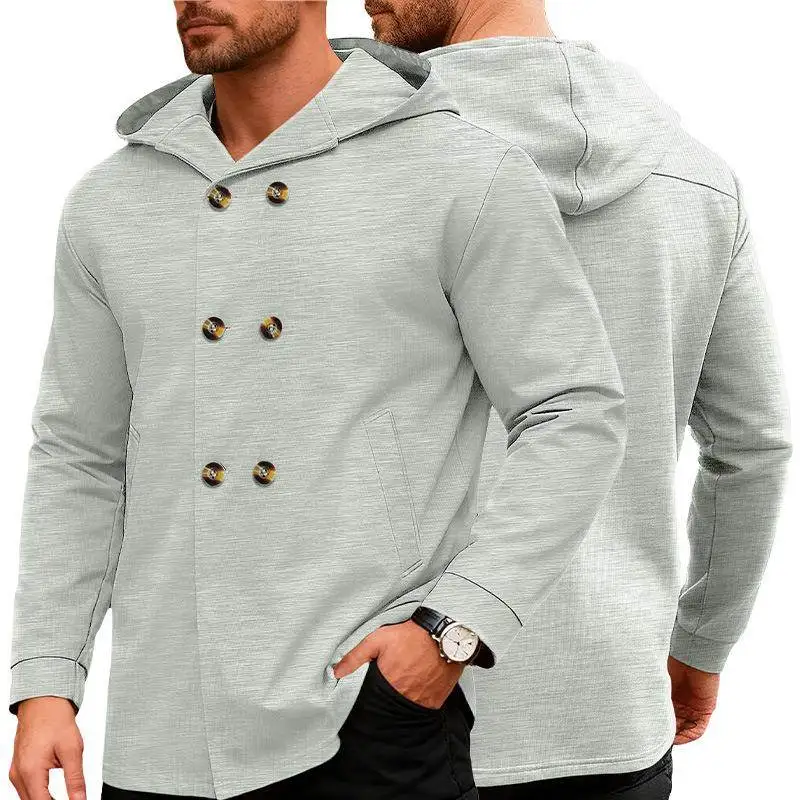 

Men's Casual Long Waist-Cut Windbreaker Coat Hooded Sporty Color Outerwear Regular Length Winter Fashion Streetwear