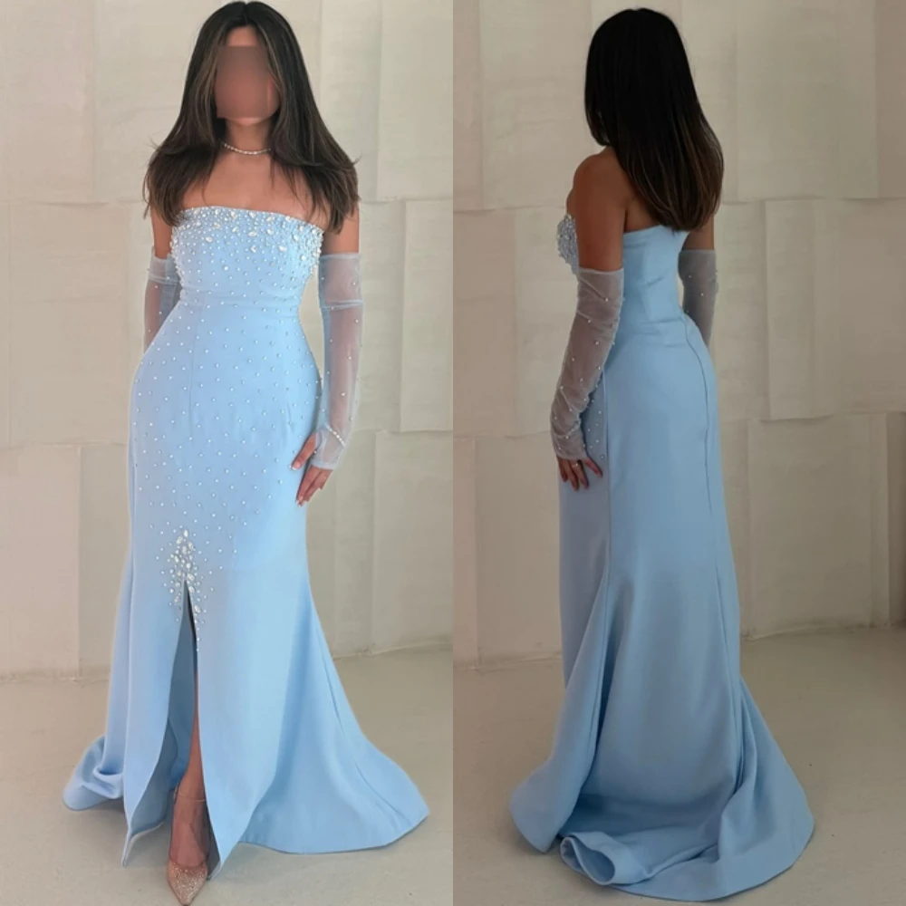 Customized Temperament Jersey Evening Dress Luxury Strapless Prom Dress Graceful Crystal Mermaid Special Occasion Gowns