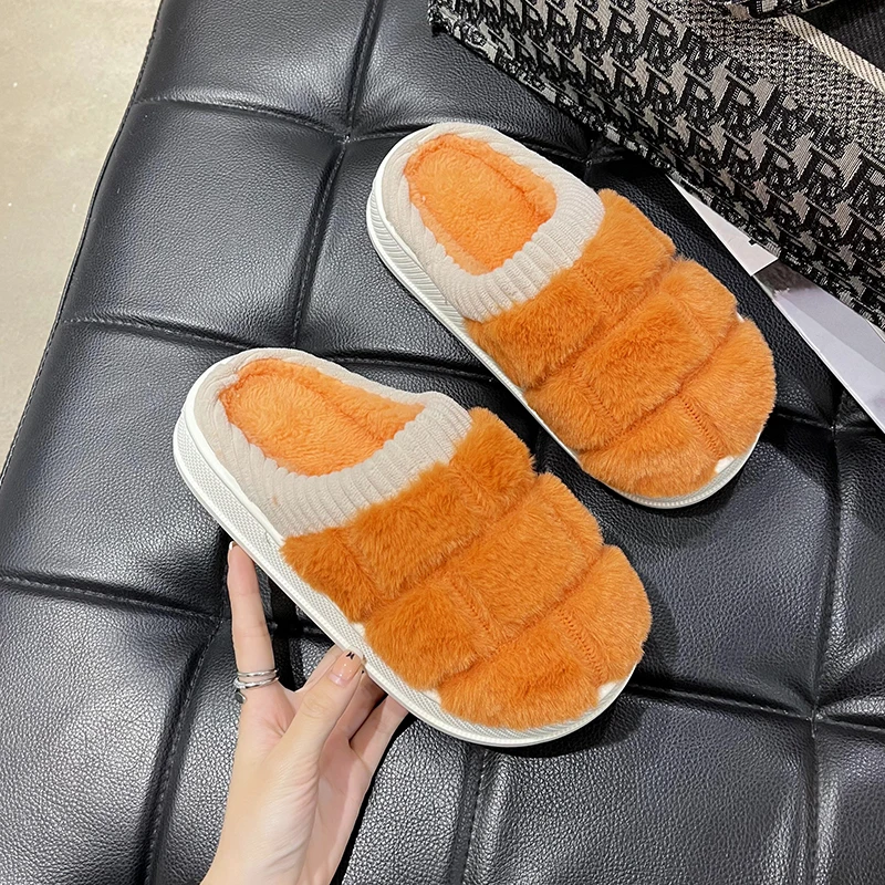 STRONGSHEN Soft Plush Women Cotton Slippers Non-Slip Floor Indoor Home Furry Slippers Female Floor Shoes Bedroom Hotel Flip-flop