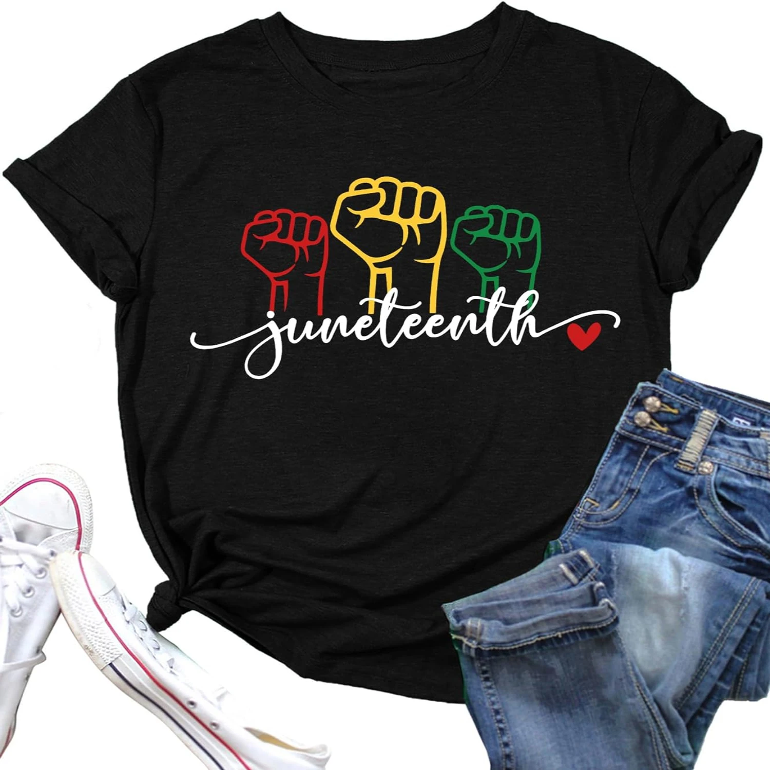 Celebrate Juneteenth with vibrant and stylish women's rainbow graphic tees - Beautifully commemorate June 19, 1865 with a casual