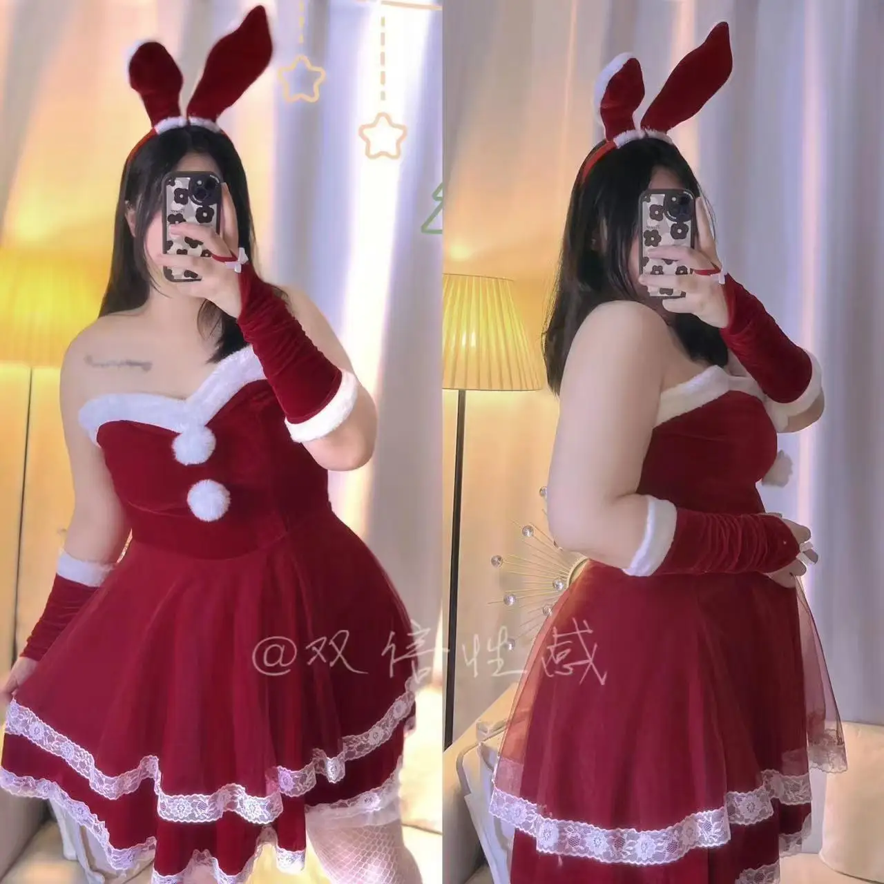 Robe sexy en velours pour femmes, vêtements de nuit rouges, grande taille, cosplay de fête de Noël, lapin, lingerie pour fille, vêtements de nuit du nouvel an XL, vente en gros