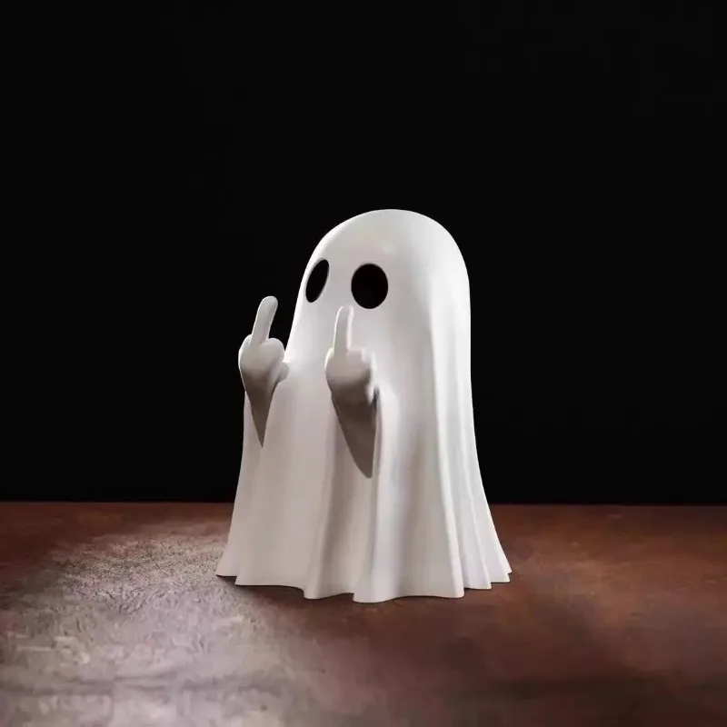 

Cute Ghost Statuet Creative Ghost Ornament Halloween Scene Party Home Decoratio Pumpkin Bat Middle Finger Funny Resin Ornaments