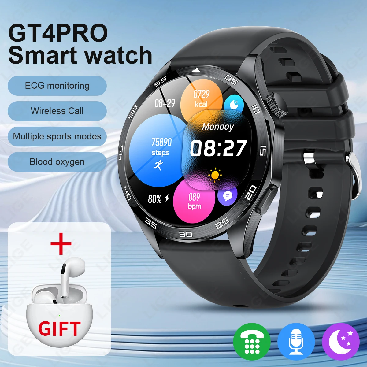 

LIGE New Smart Watch Men Sport Fitness Watch BluetoothCall Smart Bracelet ECG Health Monitor Smartwatch With Wireless Headphones