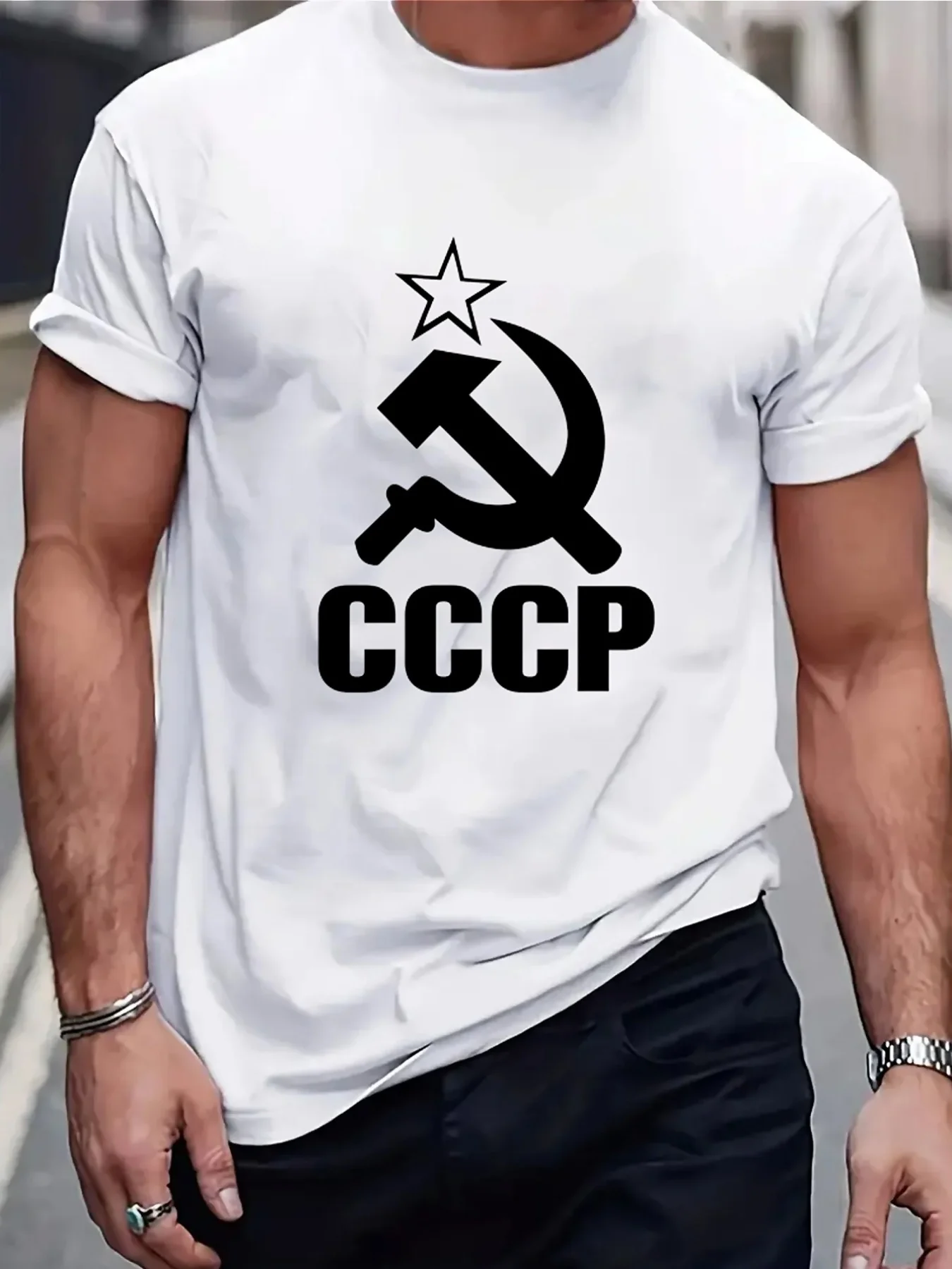 Men's Lightweight T-Shirt - Designed with the Soviet Hammer, Sickle, and Star Ccc Logo Summer Round-Neck T-Shirt, Machine Washable, Suitable for Daily and Outdoor Use, Casual Fit, Breathable Material, Fashionable, Youthful, Trendy.