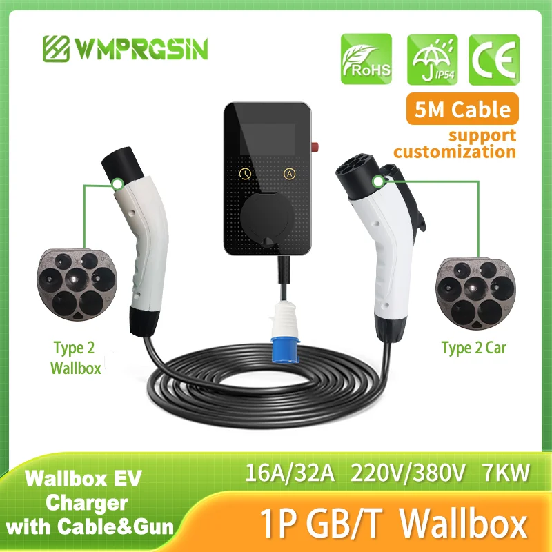 New EV Charging Station IEC62196 J1772 Electric Vehicle Charger EVSE Wallbox Wallmount 7KW 11KW 22KW Type2 Type1 GBT Tesla Cable