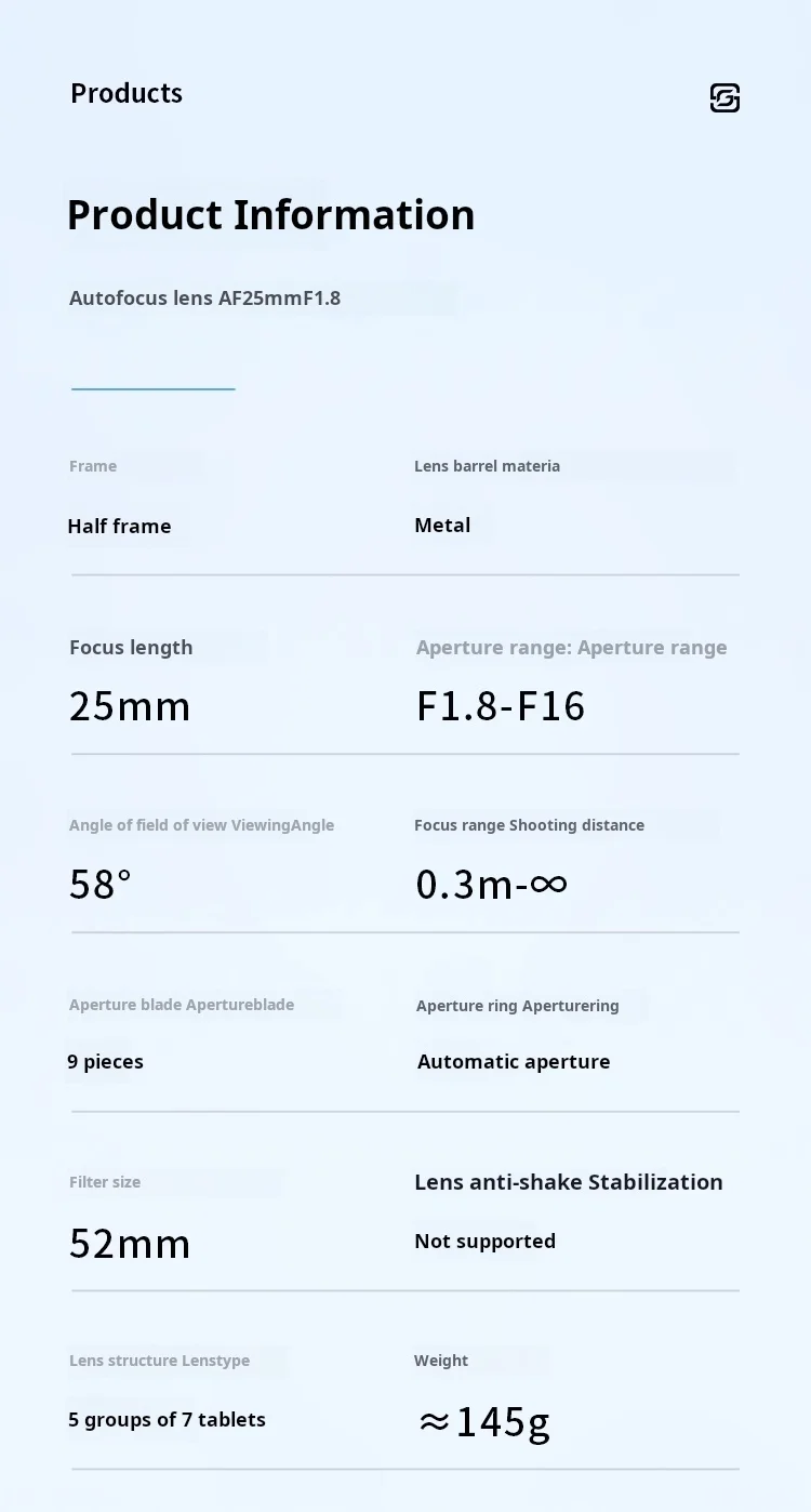 เลนส์กล้อง SGimage AF 25 มม. F1.8 APS-C ออโต้โฟกัส รูรับแสงกว้าง ระยะโฟกัสคงที่ มาตรฐาน สำหรับกล้อง Sony E และ Fuji XF