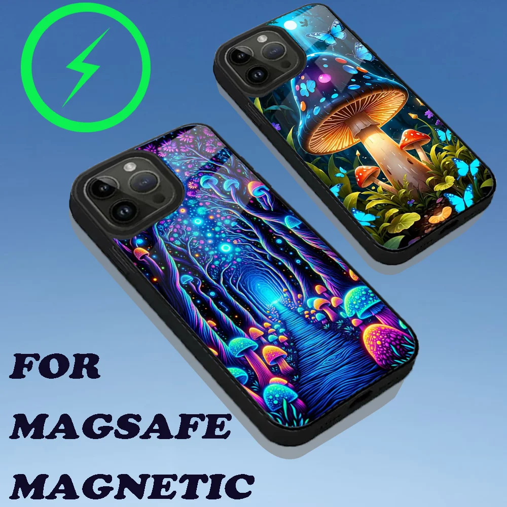 Trippy Psychedelic Mushrooms Phone Case For iPhone 16,15,14,13,12,11,Plus,Pro,Max Mini Magsafe Magnetic Wireless Charging