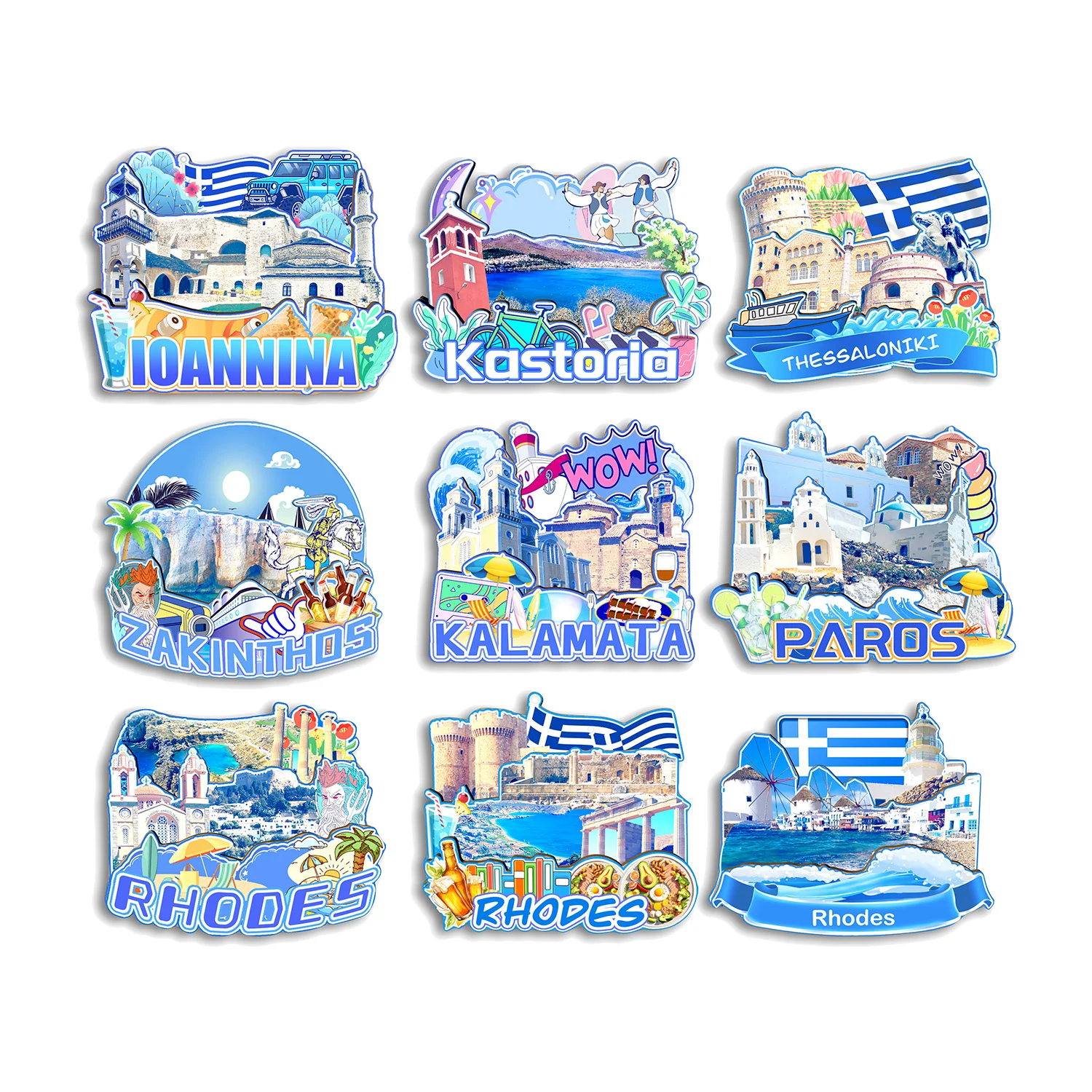 Rhodes Paros Zakinthos Thessaloniki Kastoria Ioannina Kalamata GREECE Fridge Magnet Travel Souvenir Gift Handmade