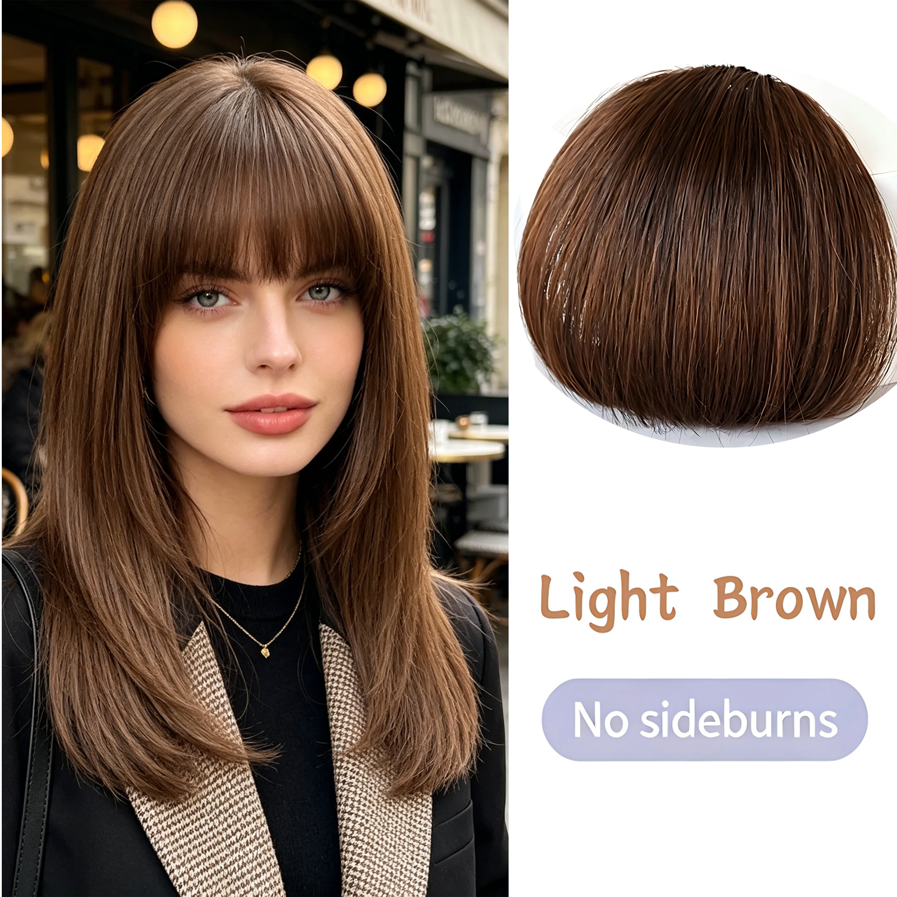 French Style Soft Layered Fake Bangs with Temples for Face Framing Trimmable Heat Friendly100% Real Human Hair Clip In Bangs