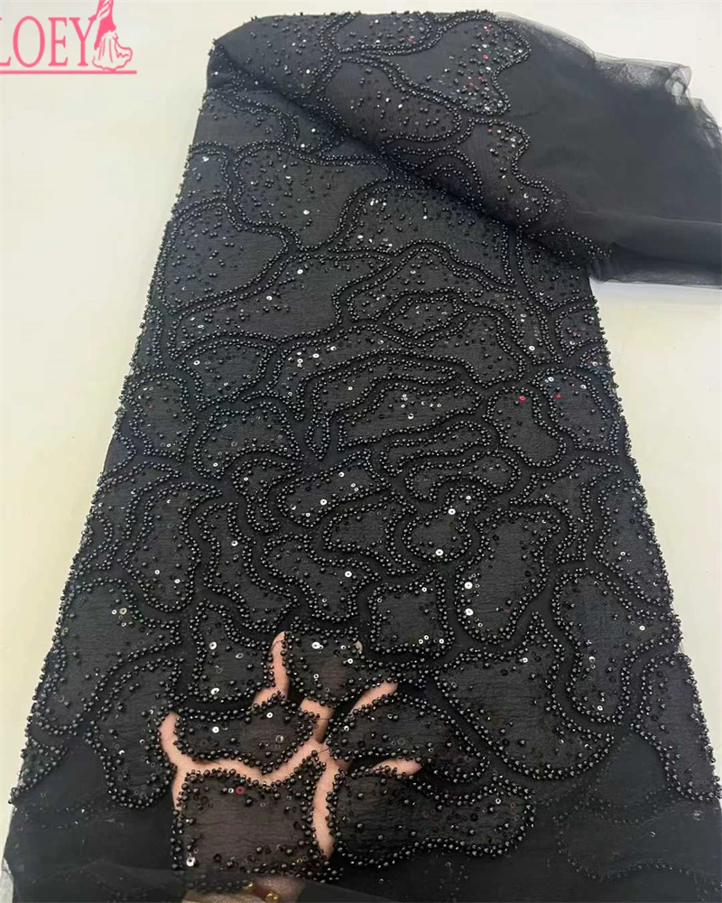 OLOEY최신 스팽글 패션 디자인 웨딩 여성 가운 드레스 레이스 원단을위한 수제 수제 자수 비즈