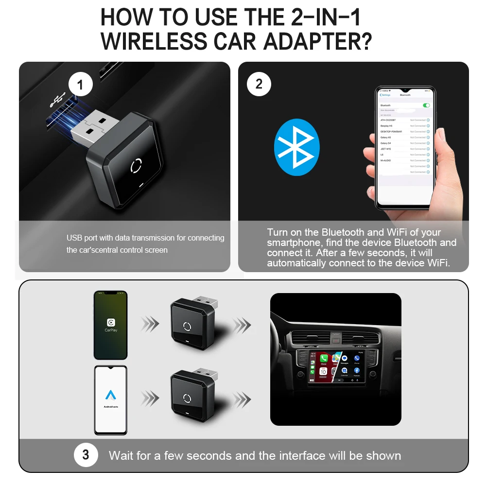 BYLITU Mini T4: محول CarPlay/Android التلقائي اللاسلكي العالمي |   التوصيل والتشغيل |   أنيق مدمج، متوافق مع أنظمة OEM