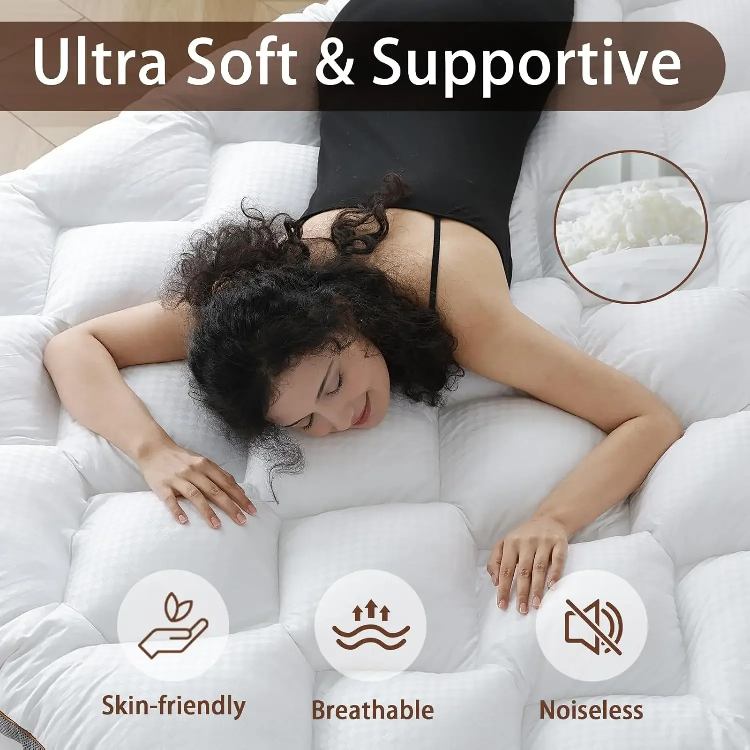 

3 Inch Memory Foam Mattress Topper Queen, Extra Soft Pillow Top Mattress Topper, 1700GSM Fluffy Shredded Memory Foam Filled