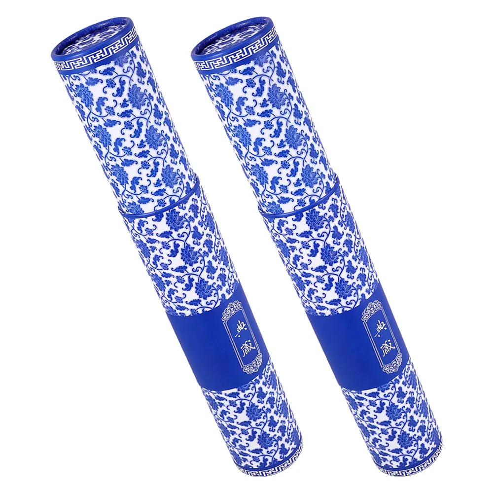 

2 pcs BlueWhite Porcelain Painting Box Adjustable Mailing Tube Storage Document Poster Roll Blueprint Tubes Transport