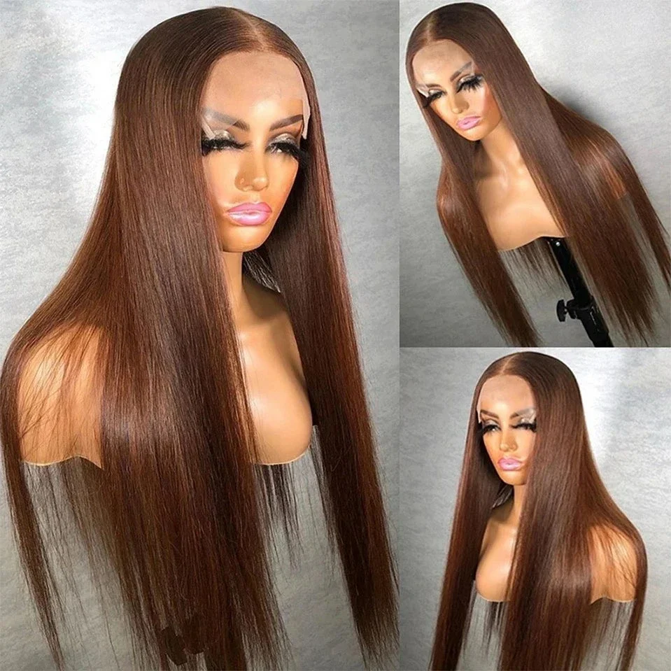 

Soft Brown 26inch 5x5 Silk Base Silky Straight Jewish Human BabyHair HD Lace Font Wig European Hair Preplucked Glueless Daily