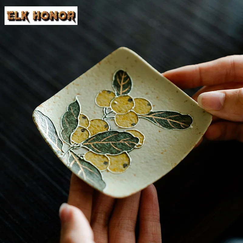 Pile Carving Loquat Blue And White Flint Red Coasters Retro Cup Mat For Coffee Cups Saucer Heat Insulation Placemats Teacup Base