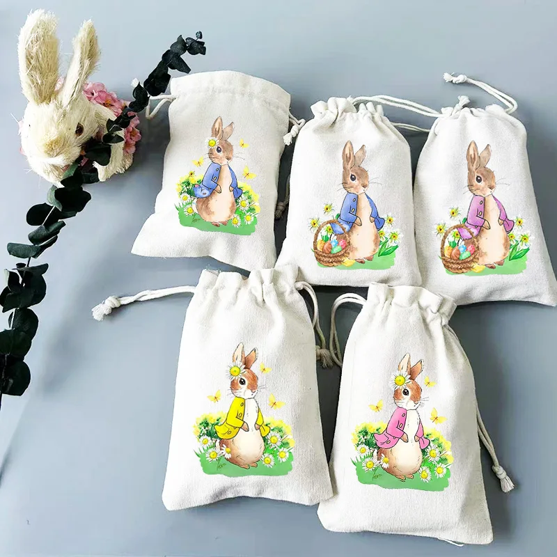 

5pcs Bunny rabbit candy gift bags spring garden Egg Hunt basket Stuffers happy Easter Party decoration kid boy girl present
