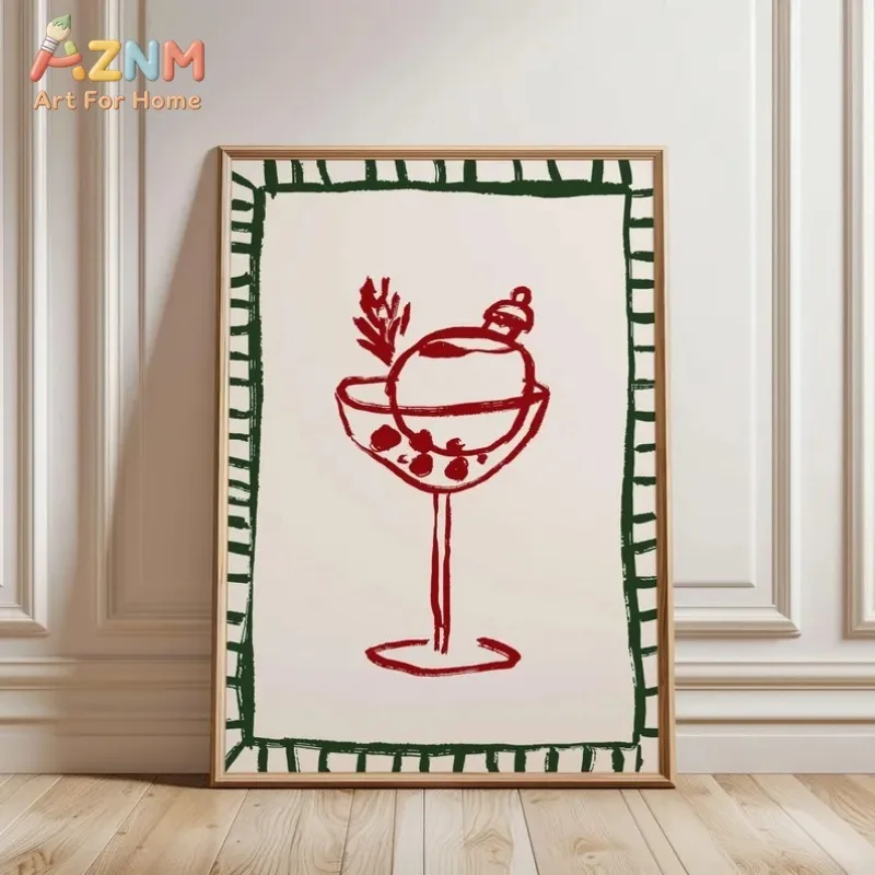 Christmas Gallery Wall Prints, Christmas Bar Cart Print, Classic Christmas Poster Trendy Modern Christmas Posters Frameless