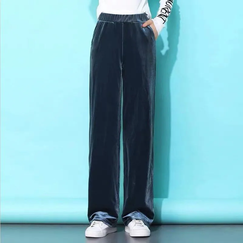 

Женские весенне-осенние новые стильные длинные брюки, бархатные прямые брюки с карманами, однотонные универсальные брюки, винно-розовые брюки