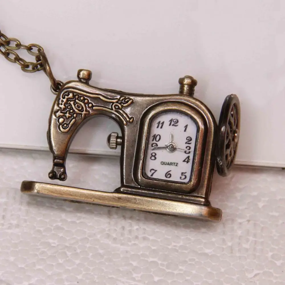 Unisex Quartz Pocket Watch Pocket Watch Vintage Sewing Machine Pendant Chain Necklace Analog Quartz Pocket Watch