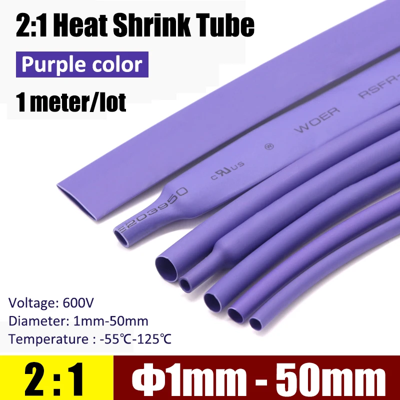 1 Meter Diameter 1mm-50mm Purple Heat Shrink Tube 2:1 Polyolefin Thermal Cable Sleeve Insulated Cable Wire Heatshrink Tube