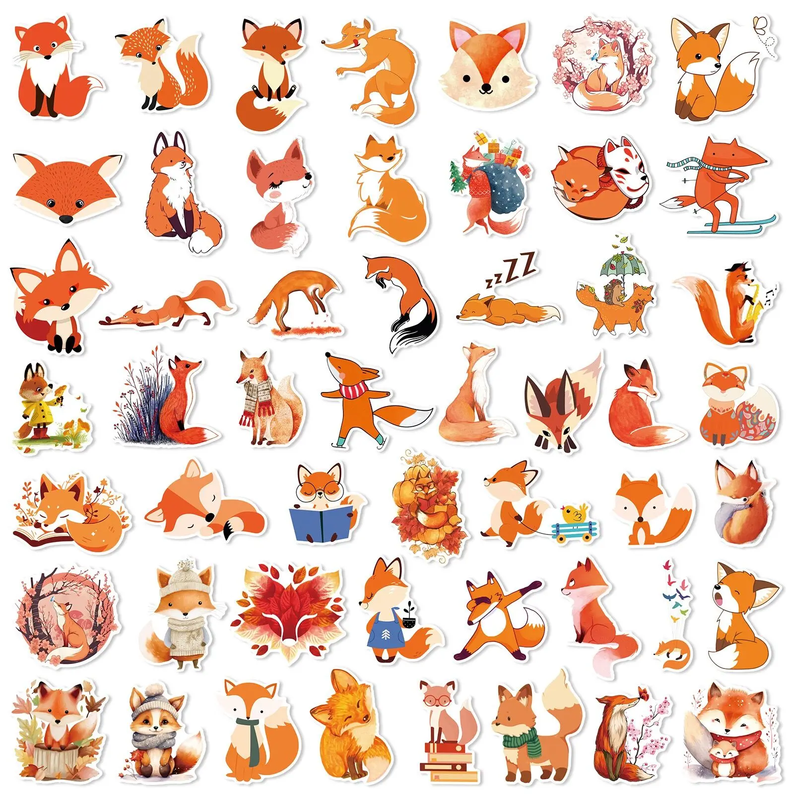 10/50Pcs Cute Animal Fox Cartoon Stickers Aesthetic DIY Skateboard Stationary Phone Waterproof Kawaii Decal Kids Toys Sticker