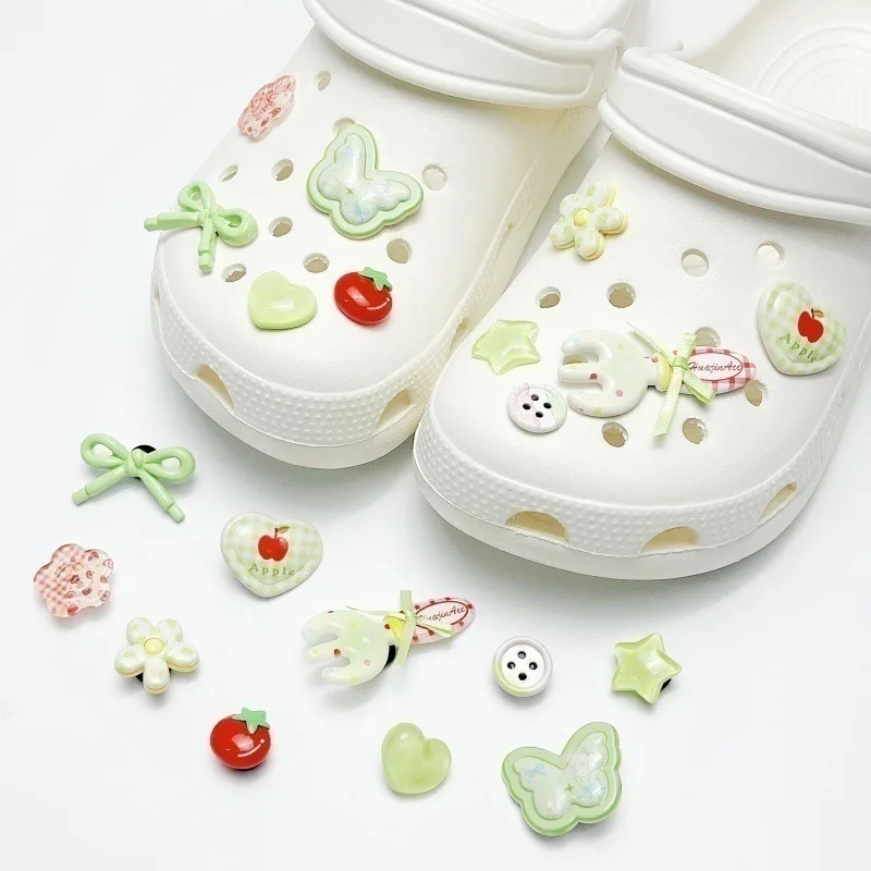 10PCS Green Fresh Fruit Cartoon Buttons DIY Pendant Charms for Clog Shoes Garden Decor Cute Xmas Gift Idea Lovely Ornaments