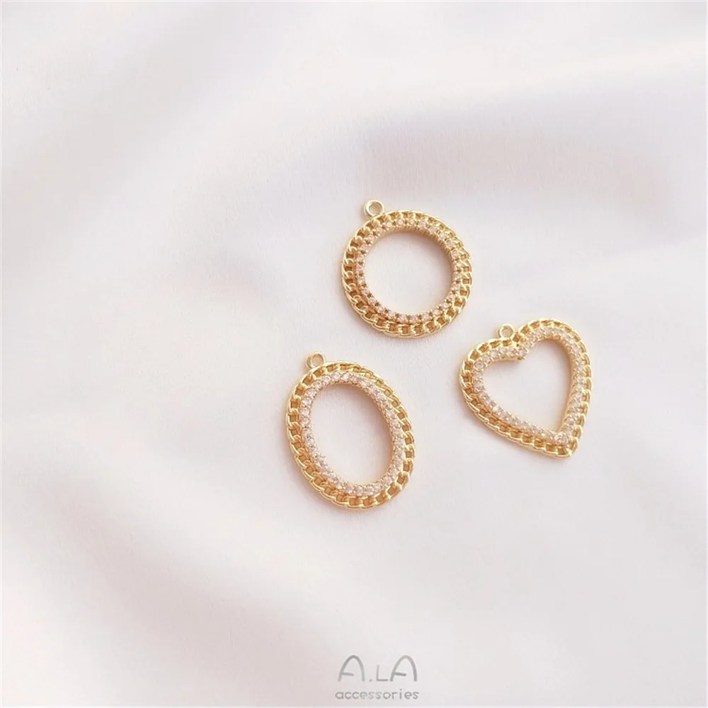 

14 Packs of Gold Color-presering Geometric Frame Pendant Chain Edge Peach Heart Round Zircon Circle Ring Diy Pendant