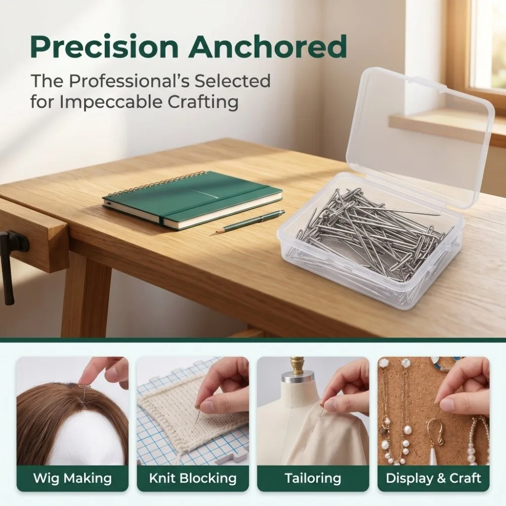 100Pcs 27/32/38/45/51/53mm T Pins Straight Pins Professional Blocking Knitting Pins Multi-Purpose Durable Positioning Needle