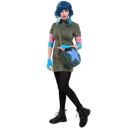 Miccostumes Women's Ramona Flowers Cosplay Costume Cargo Dress Outfit with Star Circle Messenger Bag Fullset