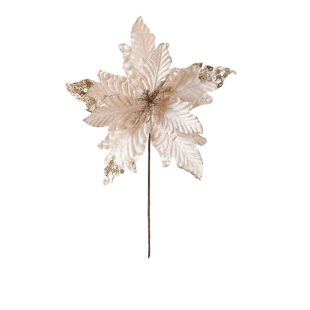 25cm Christmas Poinsettia Glitter Flower Sequins Large Artificial Christmas Flower DIY Wreath Realistic Simulated Flower Head
