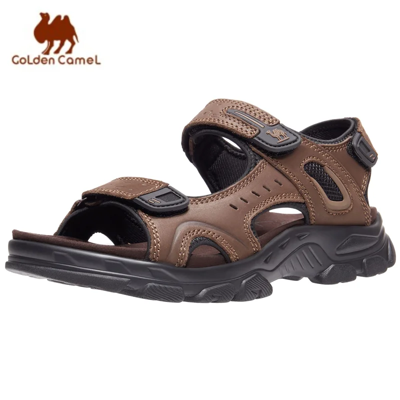 GOLDEN CAMEL Men\'s Leather Sandals Hiking Outdoor Water Beach Sports Sandals Shoes for Men Summer Open Toe Adjustable Straps