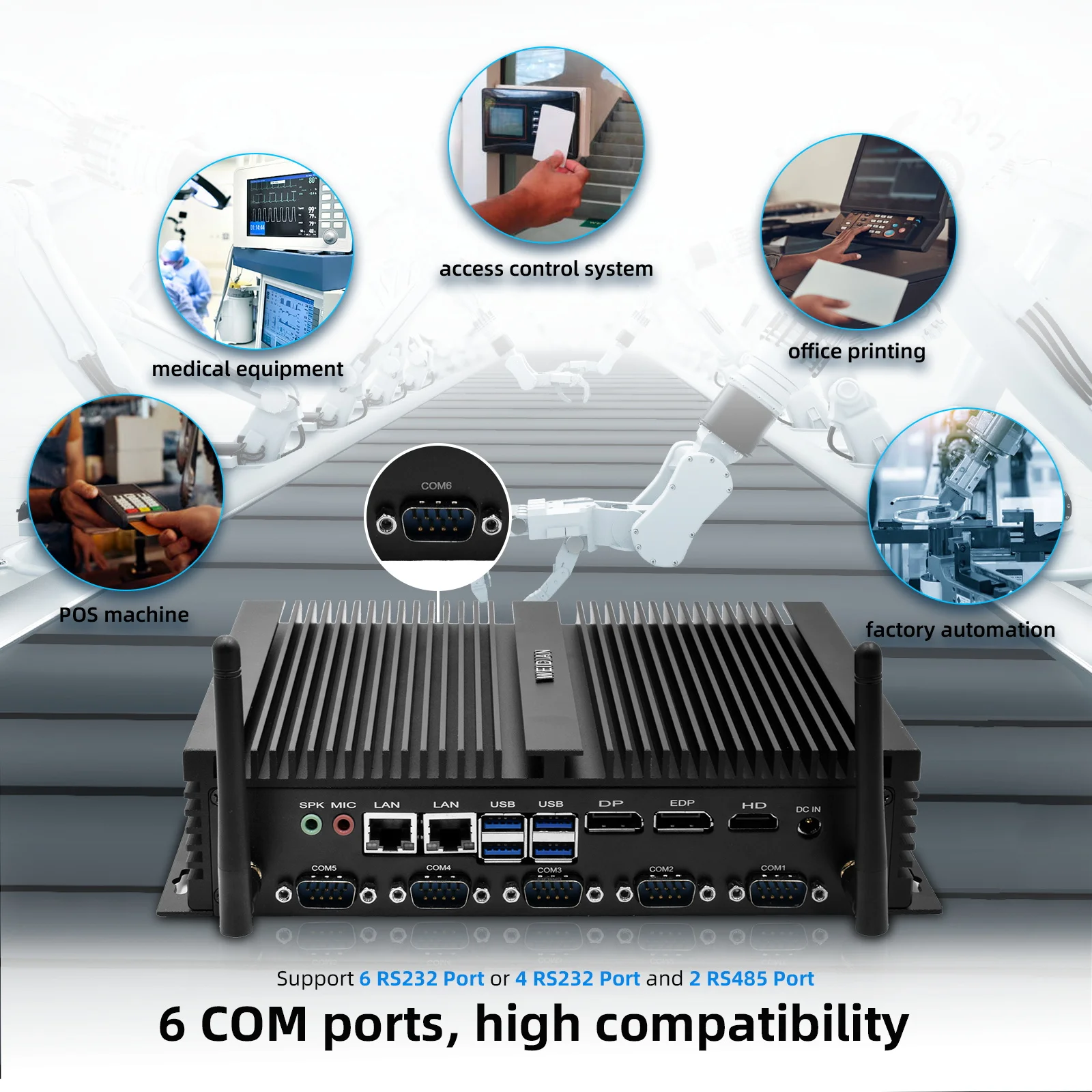 Hystou Industrial Fanless Mini PC Quad Core Intel I5 8250U I7 8550U HDMI DP EDP SD Card Slot Dual Lan 6COM WiFi Rugged Computer