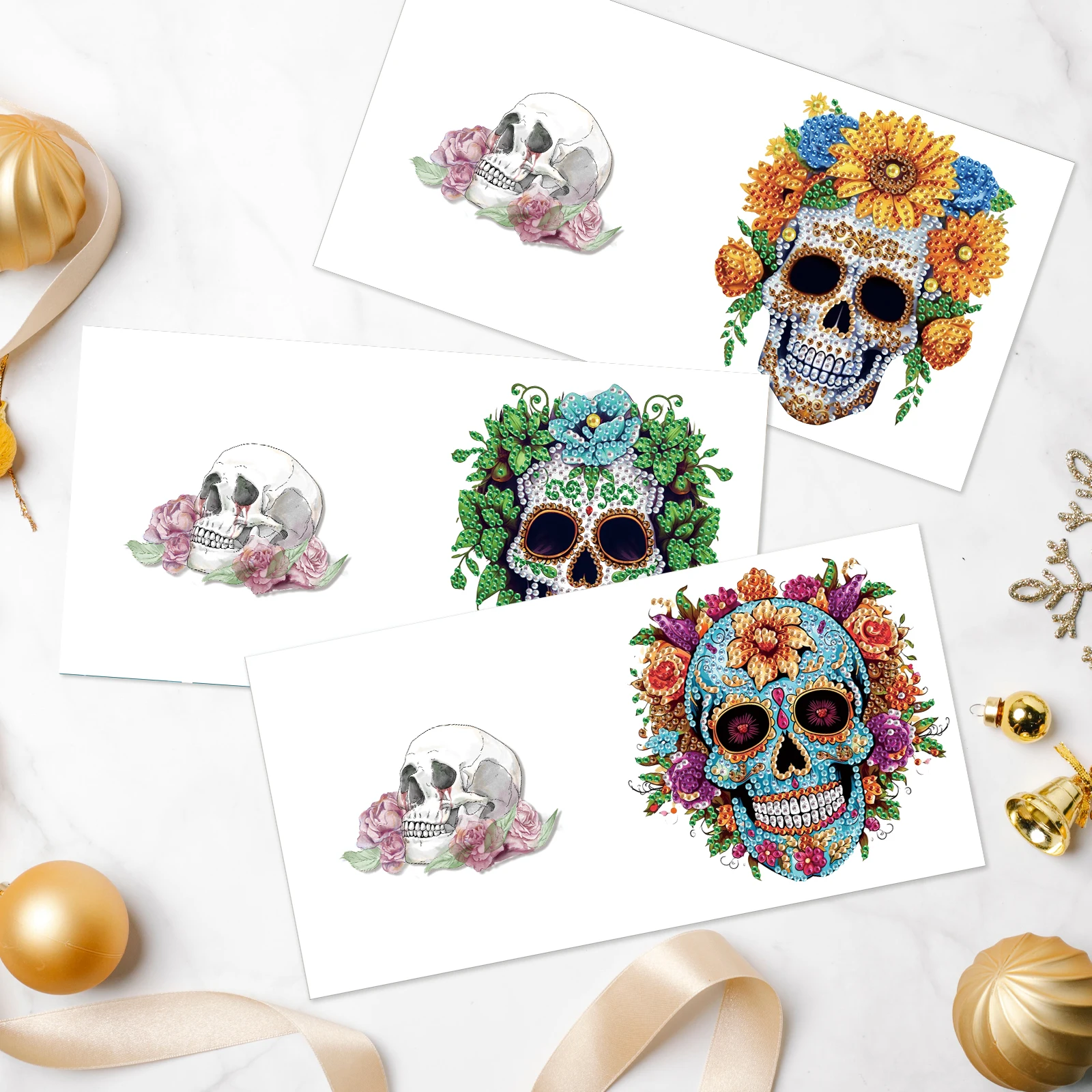 

6 шт., наборы поздравительных открыток с алмазной живописью, сделай сам, красочный череп, ручная работа, фестиваль, поздравительные открытки с бриллиантами, креативные открытки на день рождения, подарок