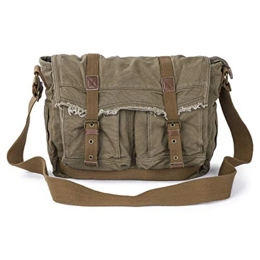 GOOTIUM Canvas Messenger Bag - Vintage Shoulder Bag Frayed Style Boho Purse