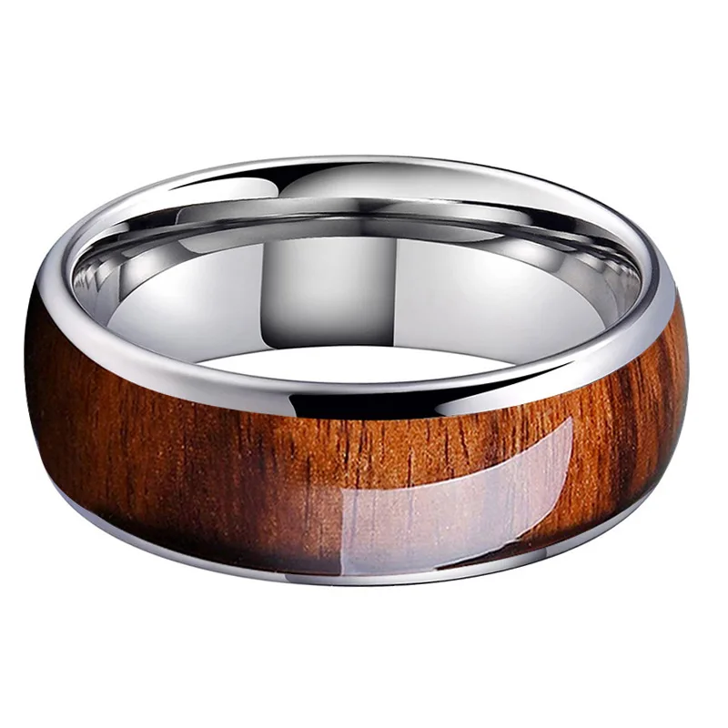 UilzStainless Steel Wood Grain Inlaid Rings For Men Retro Titanium Steel Atmospheric Ring Jewelry Boyfriend Gifts Accessories