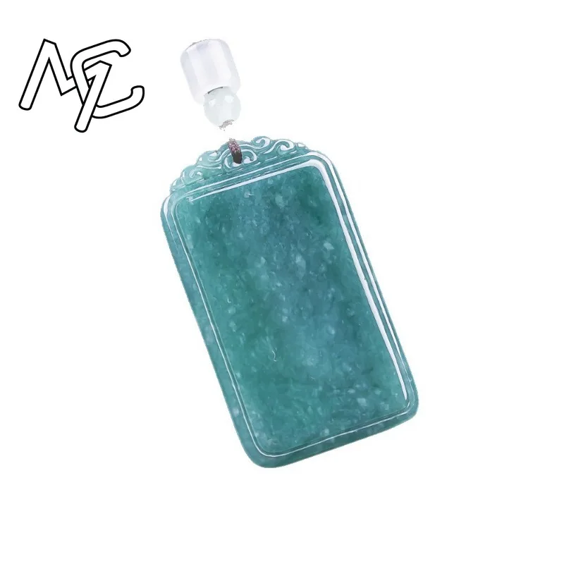 Natural Jade Blue Water Peace Nothing Happens Plaque Pendant Necklace Charm Jadeite Jewelry Fashion Amulet Gifts Certificate view 5