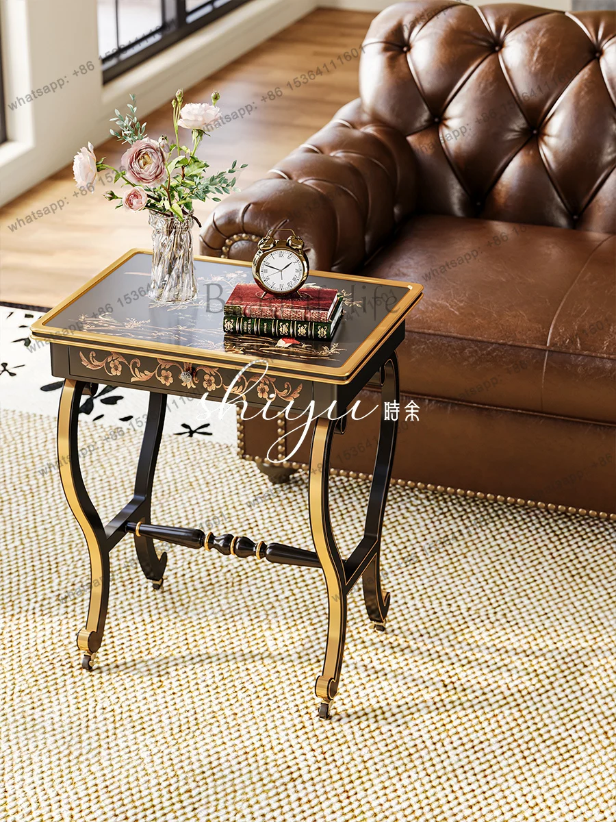 Retro pure hand-painted edge few characters flowers and birds solid wood living room small American tea table