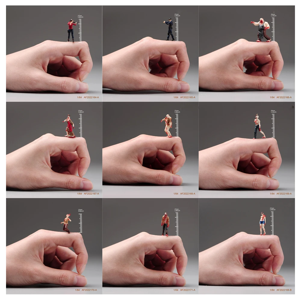 ฟิกเกอร์รูปจำลอง9ชิ้นถูกทาสี1/64รูปผีดิบ Leon diorama อุปกรณ์ประกอบฉากสร้างสรรค์