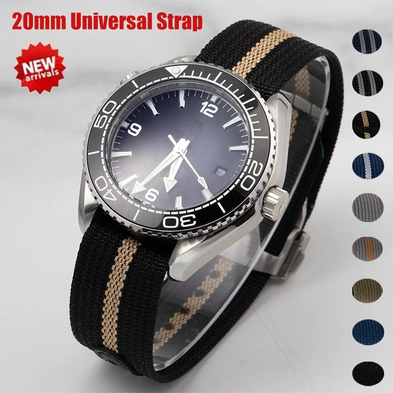 Faltbares Nylon-Uhrenarmband, Canvas-Uhrenarmbänder, Armband, 20 mm, universelles, wasserdichtes Sport-Uhrenarmband für Omega-Uhren