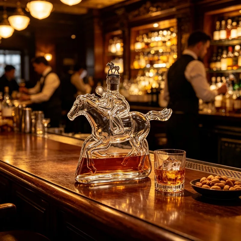 Unique Racing Horse Jockey Glass Decanter Premium Crystal Liquor Bottle Whiskey Storage Bar Decor Gift For Men