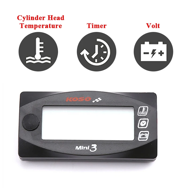 koso Cylinder Temperature Motorcycle Universal Cylinder temp Time Volt 3 in 1 LCD Digital Display For Yamha Suzuki Kawasaki