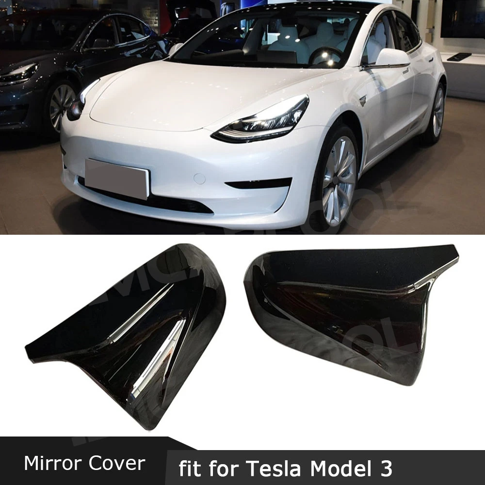 

For Tesla Model 3 2017+ 2Pcs Rear View Mirror Trim Caps Horn ABS Carbon Look Side Mirrors Cover Replacement Part Car Accessories