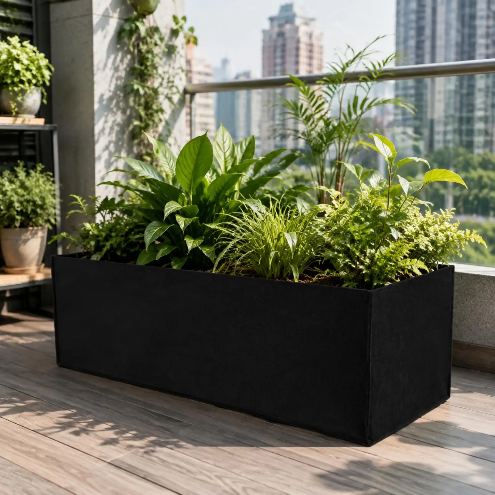 Nonwoven Material Planter Box Liner Black Rectangular Planter Liner with Open Top Water-Resistant Breathable