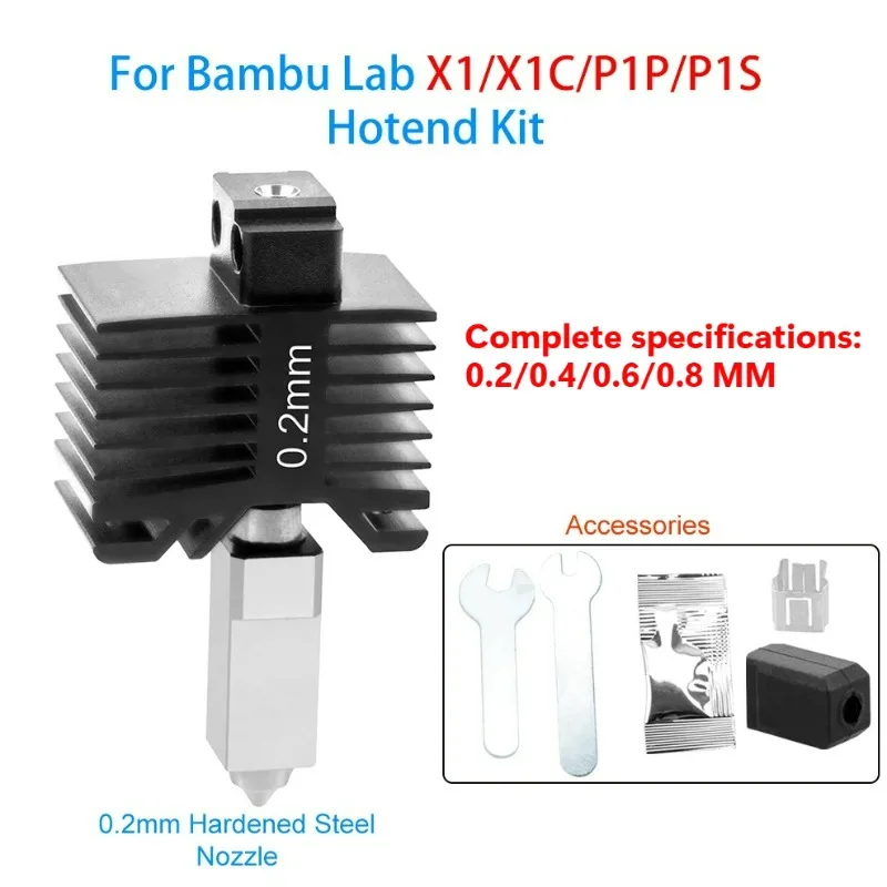 3D Printer Parts FOR Tuo T Bamboo X1/P1 Hardened Steel Stainless Steel Nozzle Assembly Hot End 3D Printer Accessories X1C/P1S