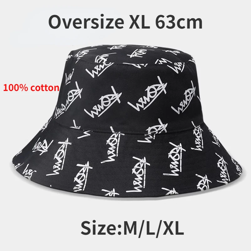 Summer Big Head Letter Bucket Hat for Men Women Korean XL Fisherman Hat Reversible Hawaii Large Cap Sun Hat  Plus Size Panama