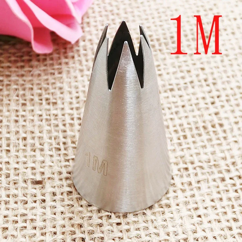 #1M Cake Decorating Nozzle 304 Stainless Steel Icing Baking Pastry Tools Pastry Flower Mout Straight 6-Tooth Cream Nozzle